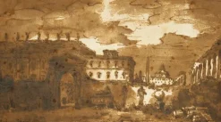 Boutiques de musées Panneaux Acryliques|Toiles Encadrées-A Rome : intérieur d'une cour où sont déposés des fragments d'antiques (panneaux acryliques)