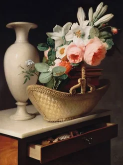 Boutiques de musées Affiches D'Art-Bouquet de lis et de roses dans une corbeille posée sur une chiffonnière (affiches d'art)