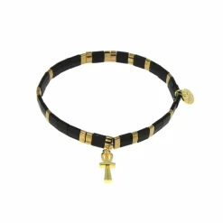 Hot Boutiques de musées Bracelet avec charm Égyptien - Croix de Vie - Perles Miyuki noires