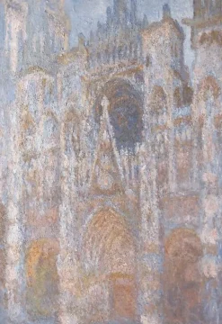 Boutiques de musées Panneaux Aluminium|Panneaux Acryliques-Cathédrale de Rouen, le portail, soleil matinal harmonie bleue (panneaux aluminium)