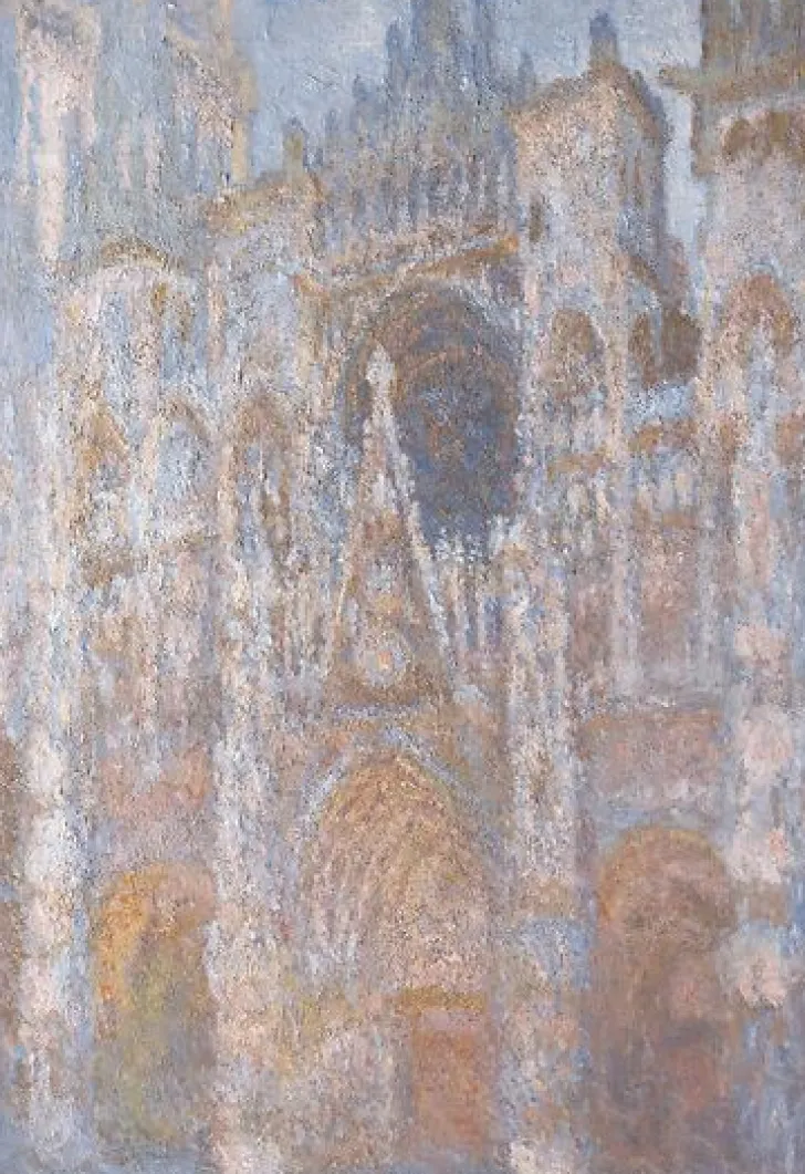 Boutiques de musées Panneaux Aluminium|Panneaux Acryliques-Cathédrale de Rouen, le portail, soleil matinal harmonie bleue (panneaux aluminium)