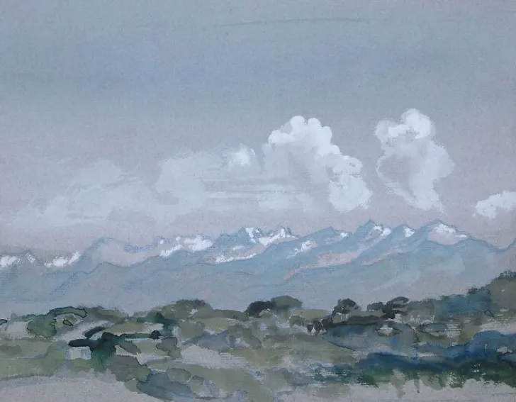 Boutiques de musées Affiches D'Art Encadrées-Chaîne de montagnes enneigées, le matin (affiches d'art encadrées)