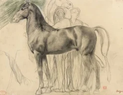 New Boutiques de musées Cheval de profil à gauche et deux femmes retenant un cheval, étude pour Sémiramis construisant Babylone (toiles sur châssis)