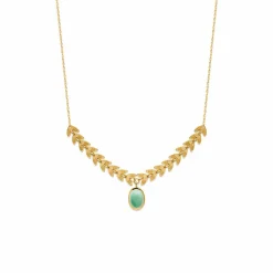 Boutiques de musées Colliers Et Pendentifs-Collier Feuilles de laurier, plaqué or et aventurine