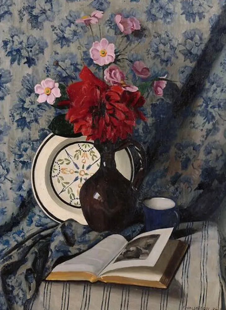 New Boutiques de musées Dahlias rouges et livre ouvert (panneaux aluminium)