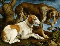 Online Boutiques de musées Deux chiens de chasse attachés à une souche (panneaux acryliques)