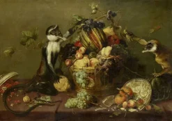Boutiques de musées Deux singes pillant une corbeille de fruits (panneaux aluminium)