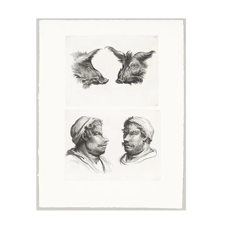Boutiques de musées Dessins-Estampe Deux têtes de sanglier et deux têtes d'hommes