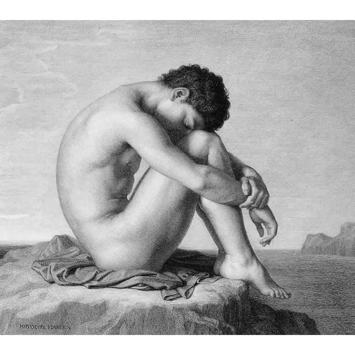 Boutiques de musées Chefs D'Œuvre Des Musées-Estampe Jeune homme assis au bord de la mer - Hippolyte Flandrin