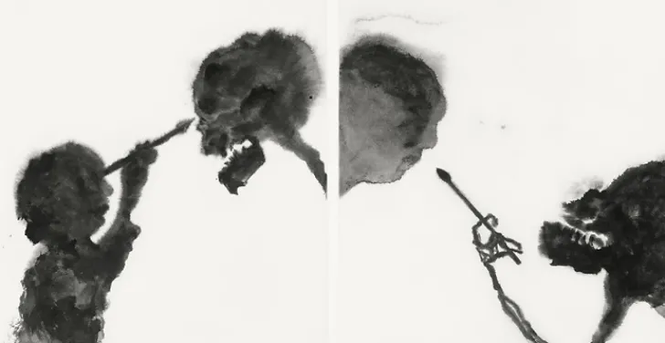 Sale Boutiques de musées Estampe L'Amour et la Mort, Cupidon, l'enfant dieu de l'amour, au lieu de tirer des flèches, tient un pinceau et dessine la mort. La mort à son tour dessine l'enfant