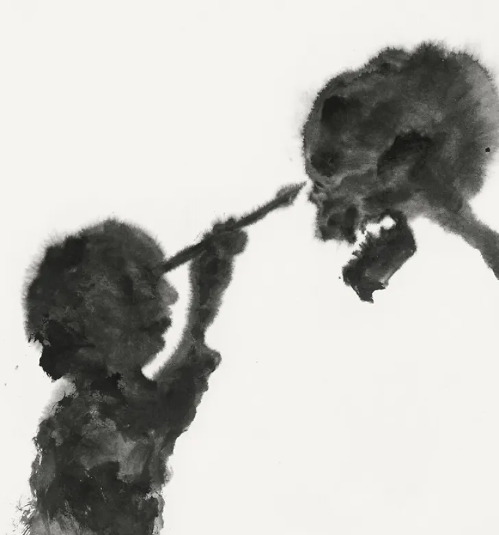 Sale Boutiques de musées Estampe L'Amour et la Mort, Cupidon, l'enfant dieu de l'amour, au lieu de tirer des flèches, tient un pinceau et dessine la mort. La mort à son tour dessine l'enfant