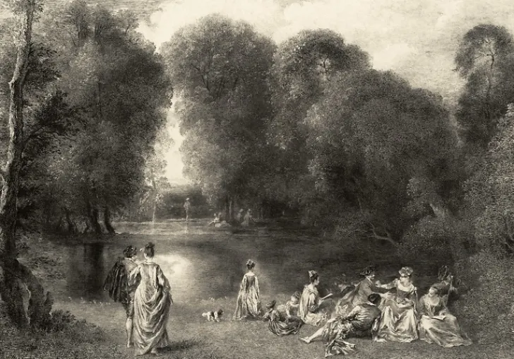 Boutiques de musées Chefs D'Œuvre Des Musées-Estampe L'assemblée dans un parc - Jean-Antoine Watteau