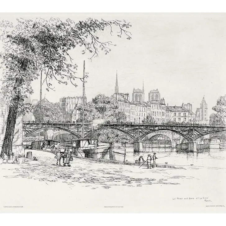 Boutiques de musées Paris Et Le Louvre-Estampe Le Pont des Arts et l'Île de la Cité à Paris - Caroline Helena Armington