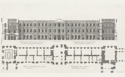 New Boutiques de musées Estampe Plan et élévation du côté du Louvre qui regarde la rivière, vue de la cour à gauche en entrant - Jean Marot