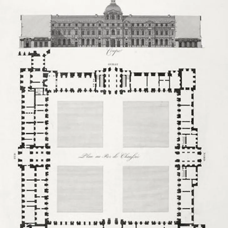Clearance Boutiques de musées Estampe Plan, élévation et coupe du Louvre - Louis-Pierre Baltard