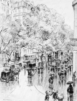 Boutiques de musées Paris Et Le Louvre-Estampe Pluie d'automne, boulevard des Capucines à Paris - Frank Armington