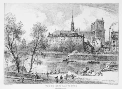 Boutiques de musées Paris Et Le Louvre-Estampe Vue du quai aux fleurs en 1880 - Alfred-Louis Brunet-Debaines