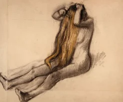 Boutiques de musées Affiches D'Art Encadrées-Femme assise par terre, se peignant (affiches d'art encadrées)