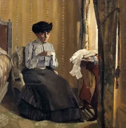 Discount Boutiques de musées Femme cousant dans un intérieur (panneaux aluminium)