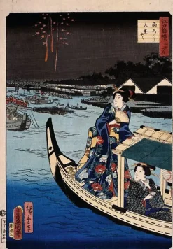 Boutiques de musées Panneaux Aluminium|Toiles Sans Cadre-Femme dans une barque durant une fête (panneaux aluminium)