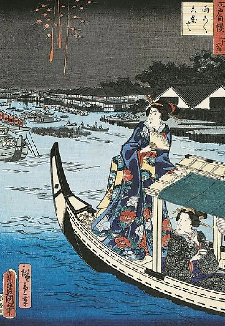 Boutiques de musées Panneaux Aluminium|Toiles Sans Cadre-Femme dans une barque durant une fête (panneaux aluminium)