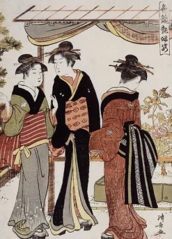 Discount Boutiques de musées Femmes admirant des pivoines en fleurs (affiches d'art encadrées)