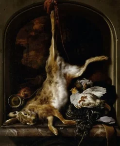 Outlet Boutiques de musées Gibier et ustensiles de chasse disposés sur le rebord d'une fenêtre (panneaux acryliques)