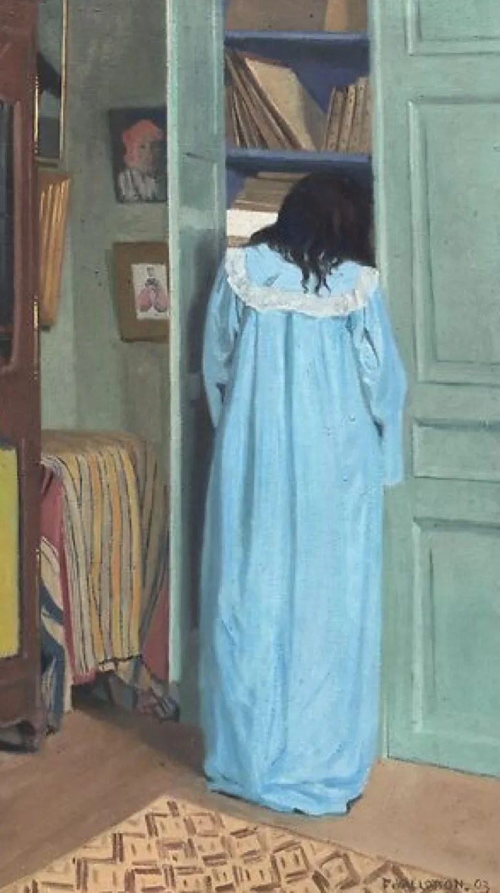 Discount Boutiques de musées Intérieur, femme en bleu fouillant dans une armoire (toiles encadrées)