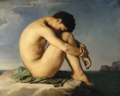 Clearance Boutiques de musées Jeune homme nu assis au bord de la mer - Etude (affiches d'art encadrées)