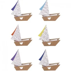 Boutiques de musées Loisirs Créatifs-Kit de 6 voiliers en carton à colorier et à construire