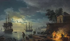 Outlet Boutiques de musées La nuit ; un port de mer au clair de lune (panneaux aluminium)