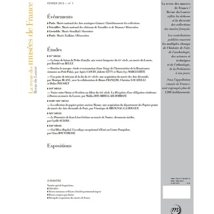 Boutiques de musées Revues-La Revue des musées de France No 2013-1 - Revue du Louvre
