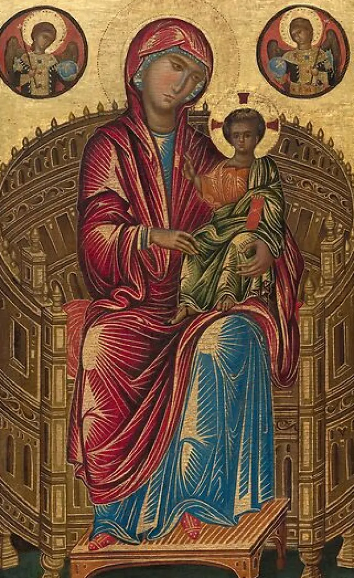 Boutiques de musées Affiches D'Art Encadrées|Toiles Encadrées-La Vierge et l'Enfant en trône avec deux anges, dite Madone Mellon (affiches d'art encadrées)