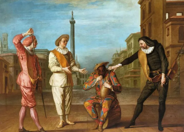 Boutiques de musées Affiches D'Art Encadrées|Toiles Encadrées-Le Tombeau de maître André : Arlequin soldat gourmand (affiches d'art encadrées)