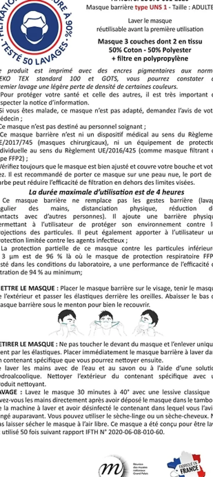 Boutiques de musées Masques Réutilisables-Masque réutilisable en tissu - Cour de marbre Château de Versailles