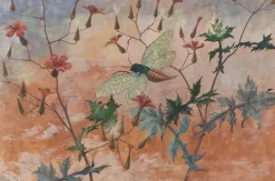 Boutiques de musées Panneaux Acryliques|Toiles Encadrées-Modèle de décor pour la faïence : cigale volant au milieu de prenanthes (panneaux acryliques)