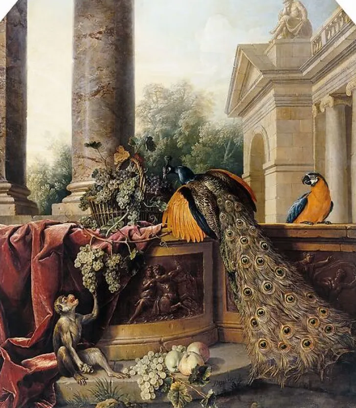 Hot Boutiques de musées Paon, singe, fruits et bas-relief (toiles encadrées)