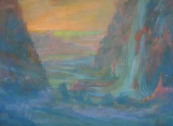 Boutiques de musées Toiles Sans Cadre-Paysage de montagne avec cascade au soleil couchant (toiles sans cadre)