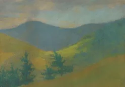 Online Boutiques de musées Paysage de montagne avec sapins au premier plan (panneaux aluminium)