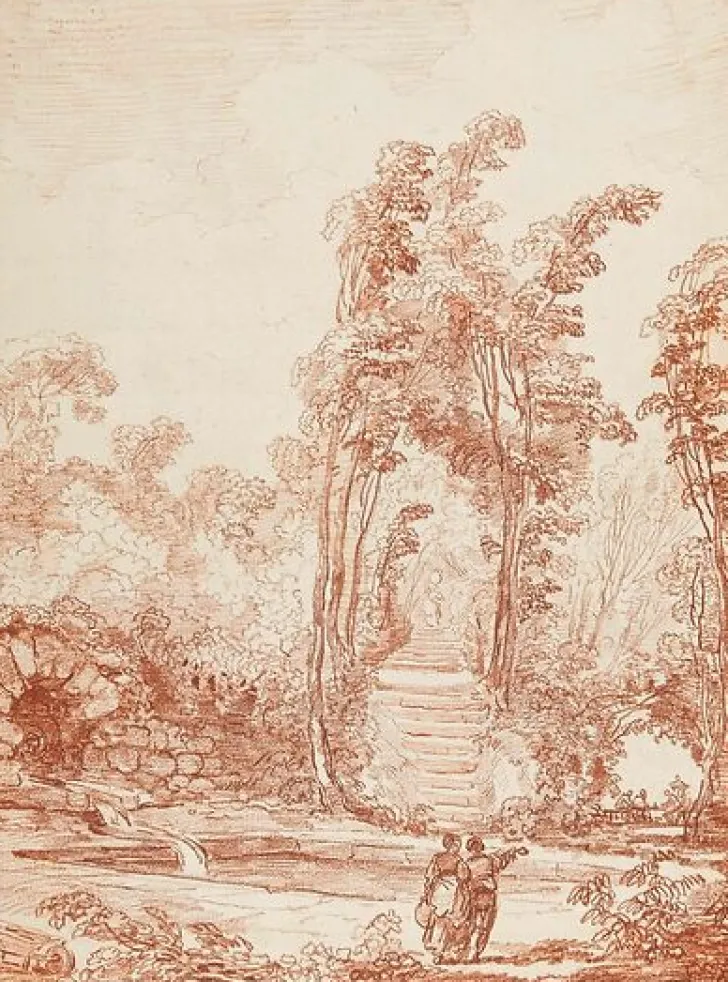 Outlet Boutiques de musées Personnages prés d'un bassin (panneaux aluminium)