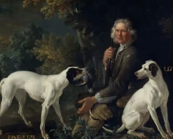 Boutiques de musées Panneaux Aluminium|Affiches D'Art Encadrées-Portrait du garde-chasse La Forêt et de Fine-Lise et Lise, deux chiennes de la meute royale (panneaux aluminium)