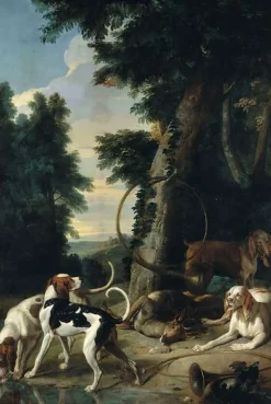 Boutiques de musées Toiles Encadrées|Toiles Sur Châssis-Quatre chiens autour d'un cerf blessé à mort (toiles encadrées)