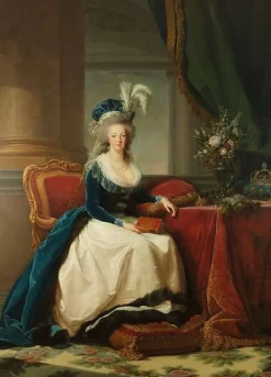 Outlet Boutiques de musées Reine Marie-Antoinette assise, en manteau bleu et robe blanche, tenant un livre à la main (toiles encadrées)