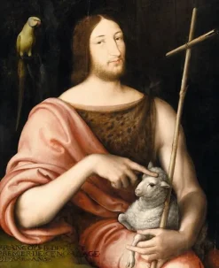 Boutiques de musées Panneaux Aluminium|Panneaux Acryliques-Saint Jean Baptiste sous les traits de François Ier. Inscription apocryphe en majuscules et reprise en bas à gauche : FRANÇOYS R* DE *FRANCE* PREMIER DE CE NOM AGE DE XXIIII ANS (panneaux aluminium)