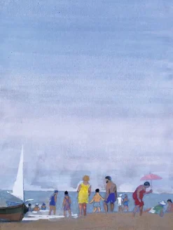 Outlet Boutiques de musées Scène de plage avec bateau de pêche échoué, le matin (toiles sur châssis)