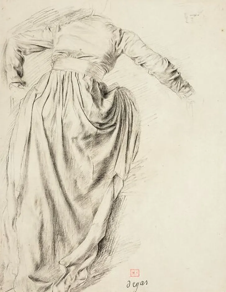 Boutiques de musées Toiles Encadrées|Toiles Sans Cadre-Étude de draperie d'une femme de dos, montant dans un char, étude pour Sémiramis construisant Babylone (toiles encadrées)