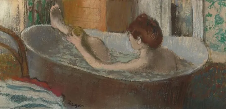 Boutiques de musées Toiles Encadrées|Affiches D'Art Encadrées-Une femme dans une baignoire s'épongeant la jambe (toiles encadrées)