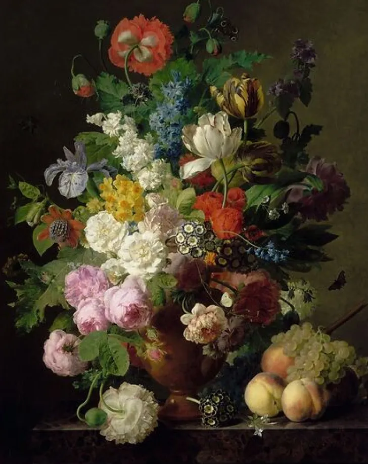 Boutiques de musées Toiles Encadrées|Toiles Sans Cadre-Vase de fleurs, raisins et pêches (toiles encadrées)