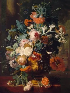 Best Boutiques de musées Vase de fleurs sur fond de parc avec statue (panneaux acryliques)