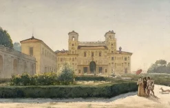 Boutiques de musées Panneaux Aluminium|Panneaux Acryliques-Villa Médicis : vue générale avec des personnages en costume Renaissance (panneaux aluminium)